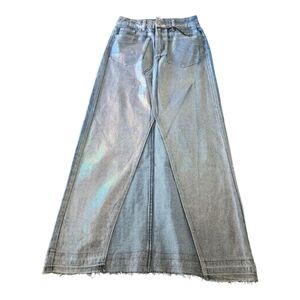 Forever 21 Iridescent Silver Maxi Denim Skirt Size XS Y2K Metallic High Rise